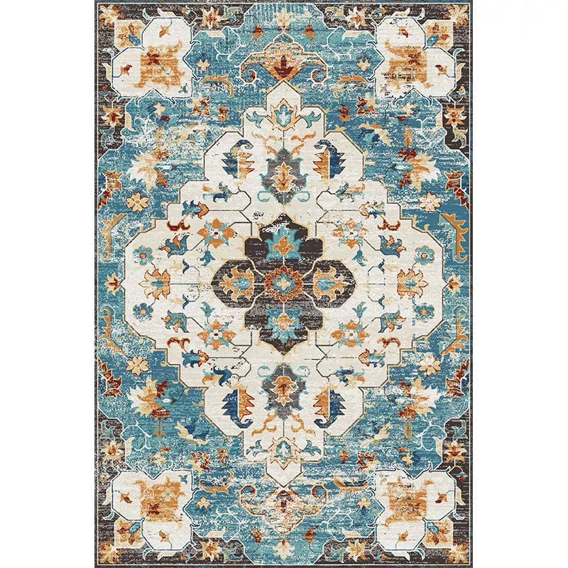 Red Tone Traditional Area Carpet Polyester Moroccan Print Indoor Rug Easy Care Carpet for Living Room