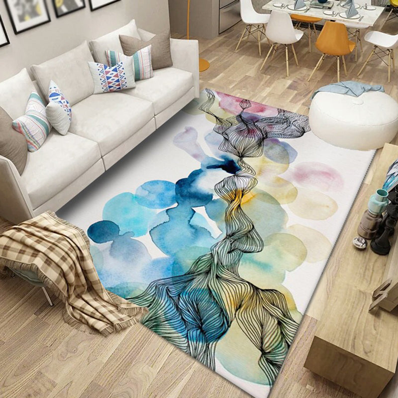 Contemporary Area Rug Polyester Ink Painting Carpet Stain Resistant Rug for Living Room