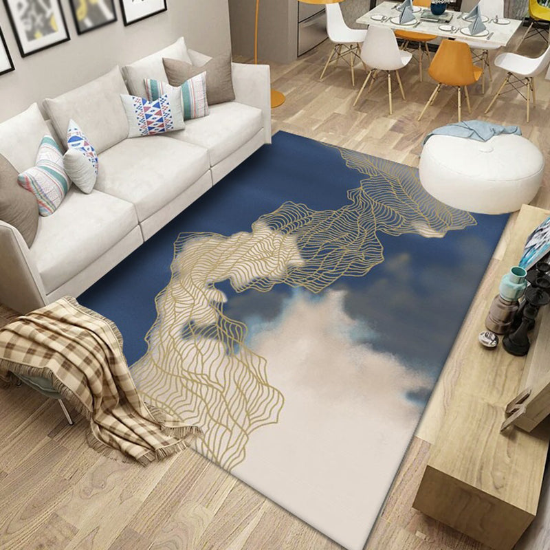 Contemporary Area Rug Polyester Ink Painting Carpet Stain Resistant Rug for Living Room