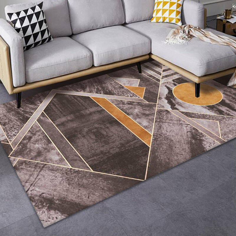 Contemporary Rug Polyester Marble Effect Area Carpet Stain Resistant Rug for Living Room