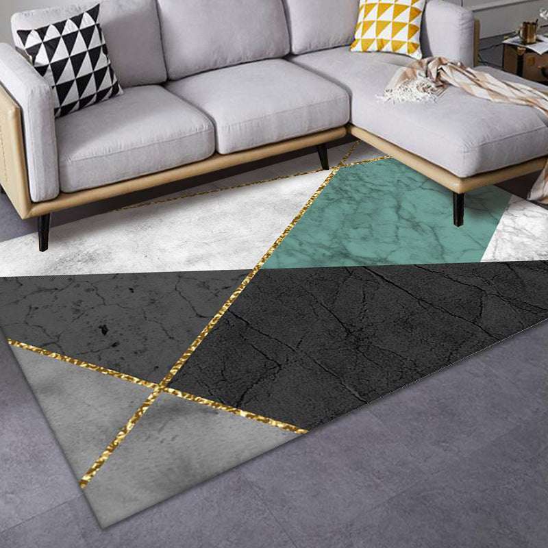 Contemporary Rug Polyester Marble Effect Area Carpet Stain Resistant Rug for Living Room