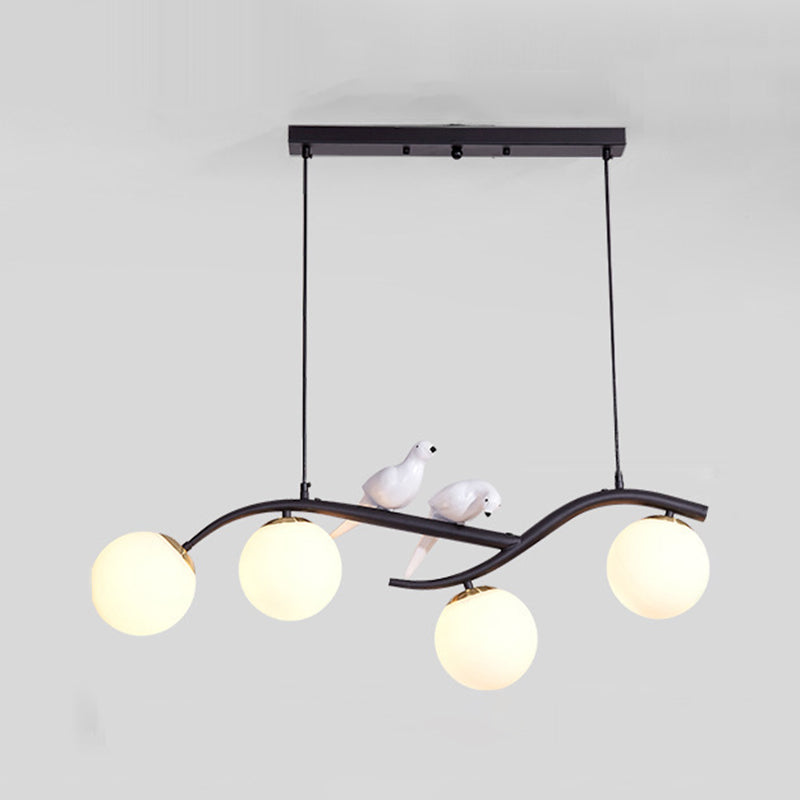 Luce a ciondolo Isola in ferro battuto in stile moderno in vetro di vetro di vetro luce con decorazione di uccelli in resina