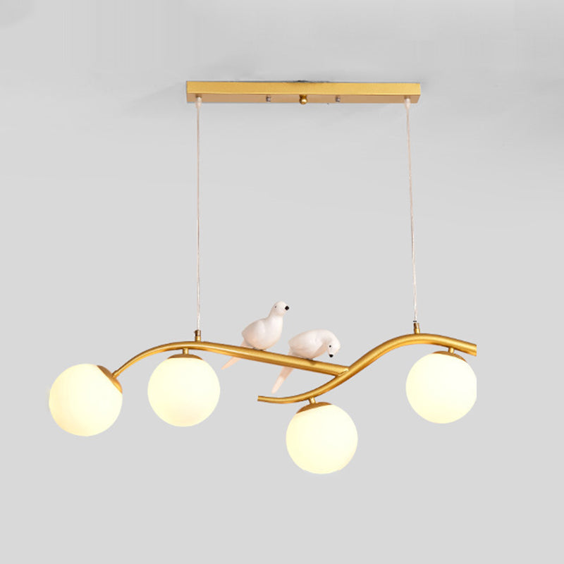 Luce a ciondolo Isola in ferro battuto in stile moderno in vetro di vetro di vetro luce con decorazione di uccelli in resina