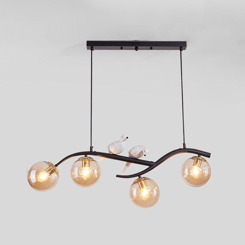 Luce a ciondolo Isola in ferro battuto in stile moderno in vetro di vetro di vetro luce con decorazione di uccelli in resina