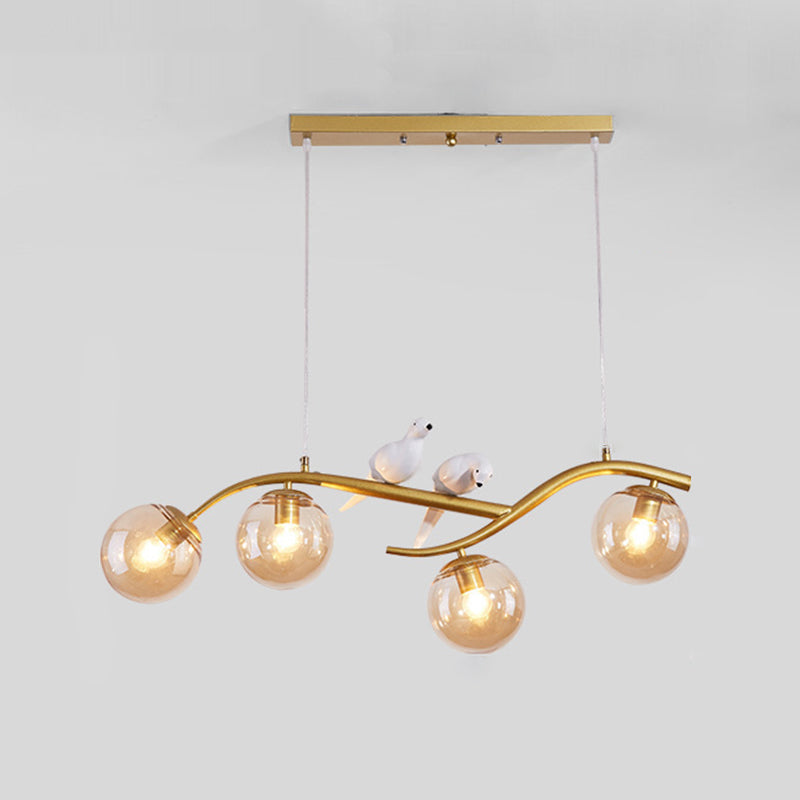 Luce a ciondolo Isola in ferro battuto in stile moderno in vetro di vetro di vetro luce con decorazione di uccelli in resina