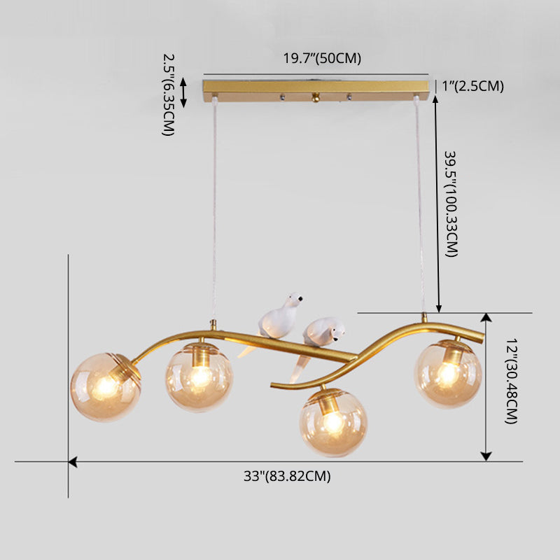 Luce a ciondolo Isola in ferro battuto in stile moderno in vetro di vetro di vetro luce con decorazione di uccelli in resina