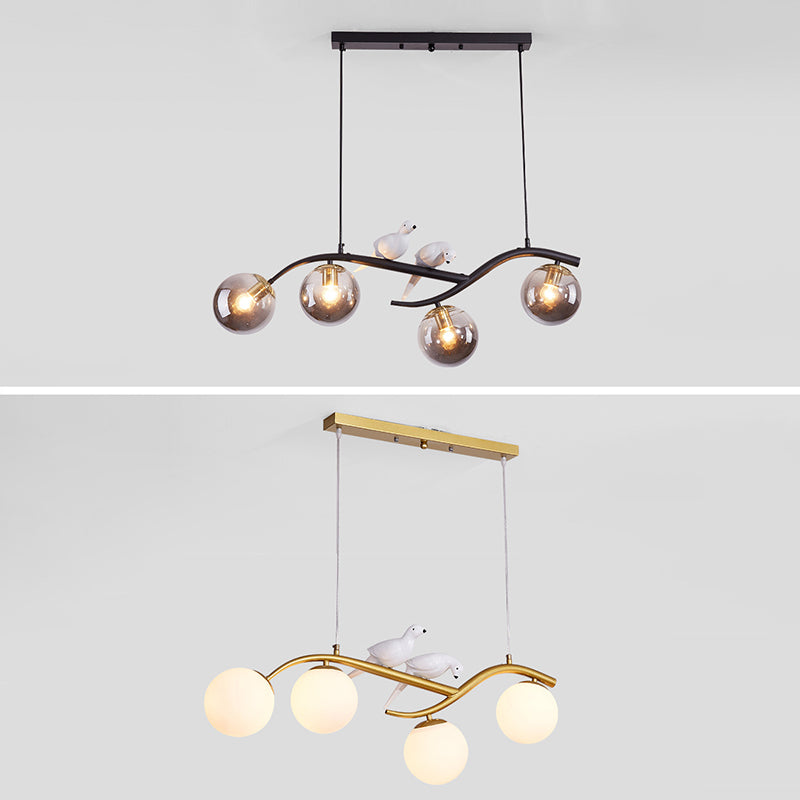 Luce a ciondolo Isola in ferro battuto in stile moderno in vetro di vetro di vetro luce con decorazione di uccelli in resina