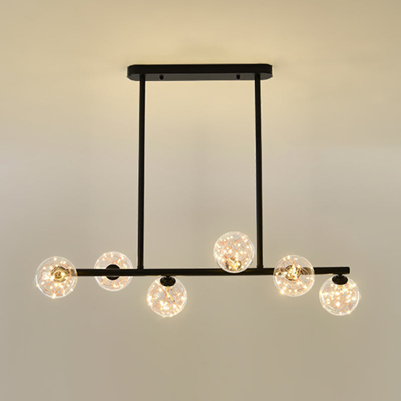 Modern Fashionable Sputnik LED Island Pendant Light Wrought Iron Ceiling Light with Pure Glass Shade