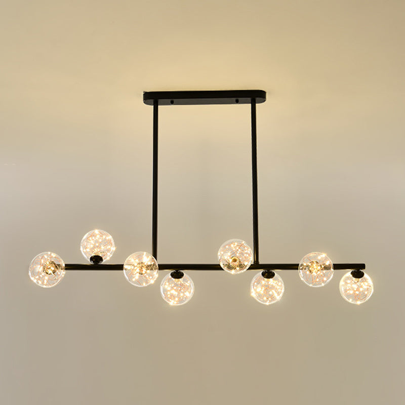 Modern Fashionable Sputnik LED Island Pendant Light Wrought Iron Ceiling Light with Pure Glass Shade