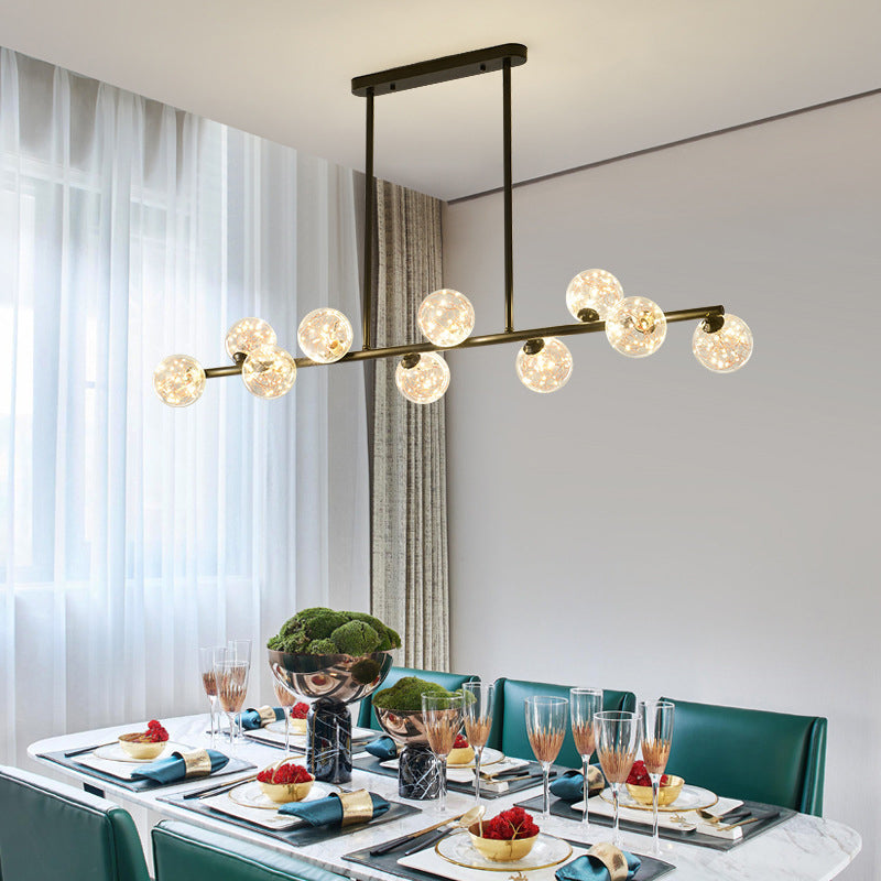 Modern Fashionable Sputnik LED Island Pendant Light Wrought Iron Ceiling Light with Pure Glass Shade