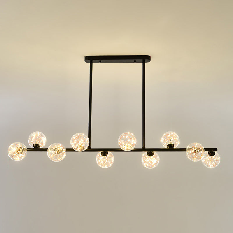 Modern Fashionable Sputnik LED Island Pendant Light Wrought Iron Ceiling Light with Pure Glass Shade