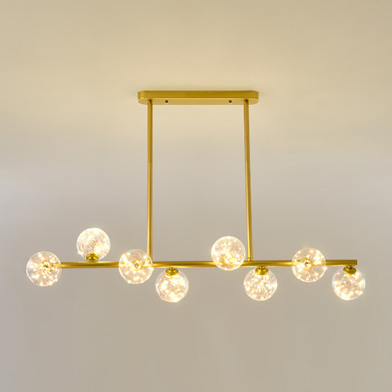 Modern Fashionable Sputnik LED Island Pendant Light Wrought Iron Ceiling Light with Pure Glass Shade