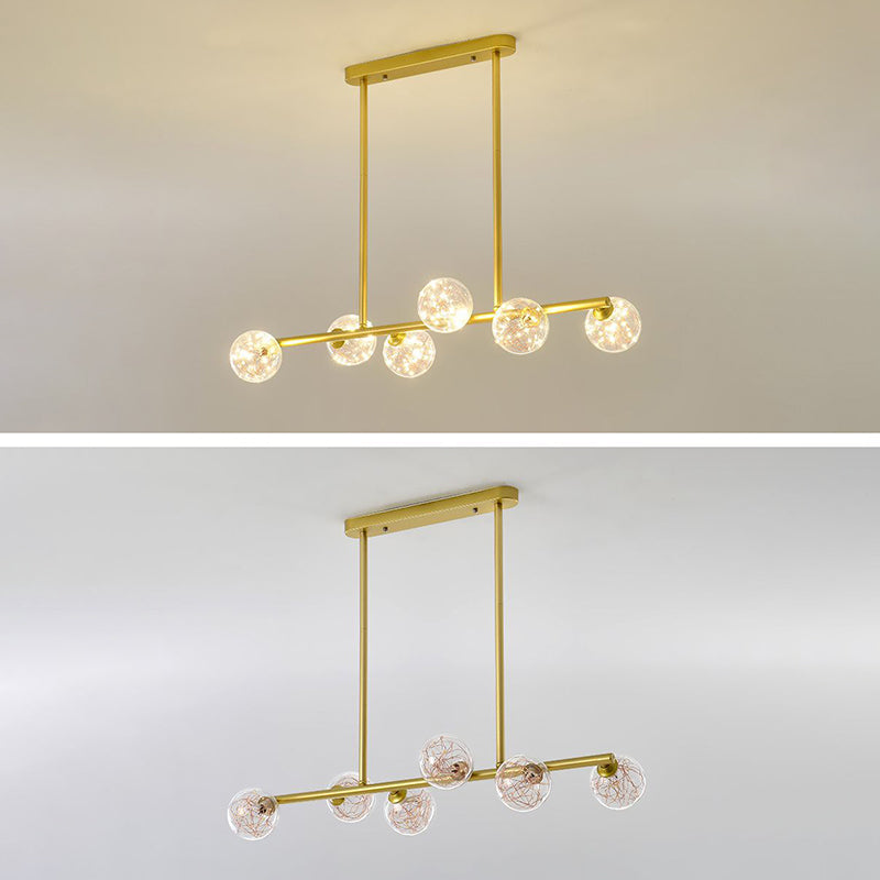 Modern Fashionable Sputnik LED Island Pendant Light Wrought Iron Ceiling Light with Pure Glass Shade