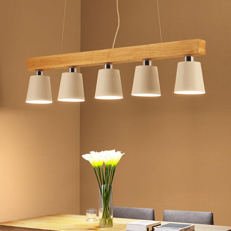 Wooden Linear Pendant Light in Modern Creative Style Wrought Iron Ceiling Light for Coffee Shop