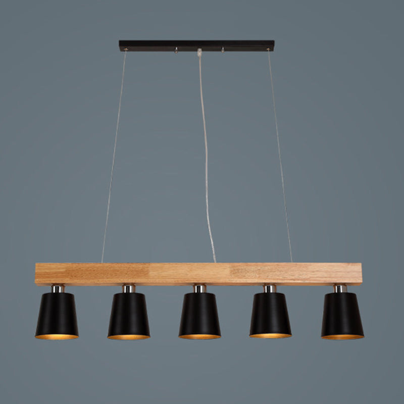 Wooden Linear Pendant Light in Modern Creative Style Wrought Iron Ceiling Light for Coffee Shop