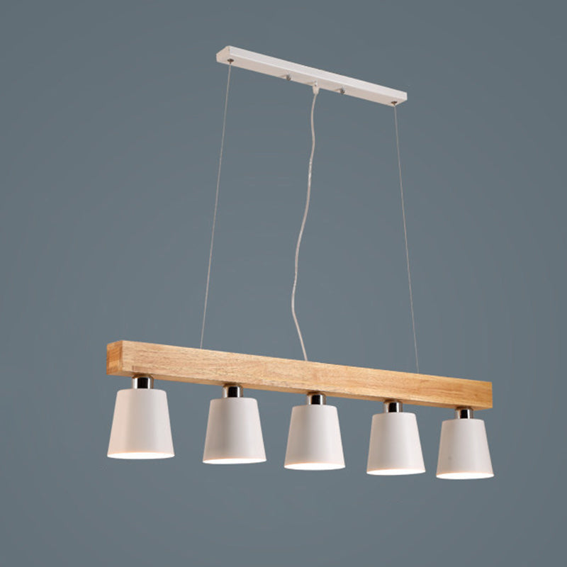 Wooden Linear Pendant Light in Modern Creative Style Wrought Iron Ceiling Light for Coffee Shop