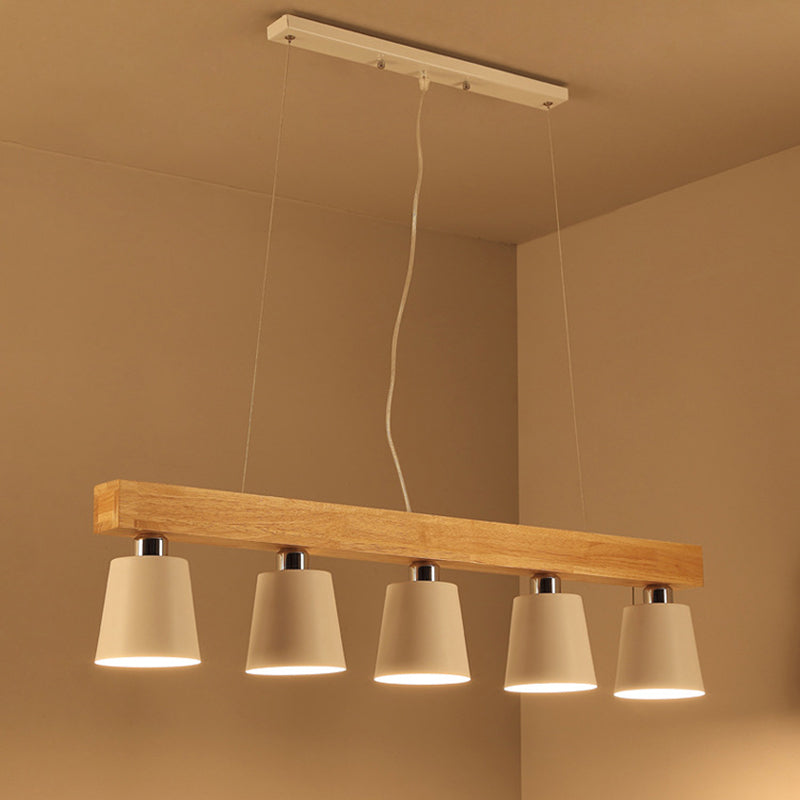Wooden Linear Pendant Light in Modern Creative Style Wrought Iron Ceiling Light for Coffee Shop