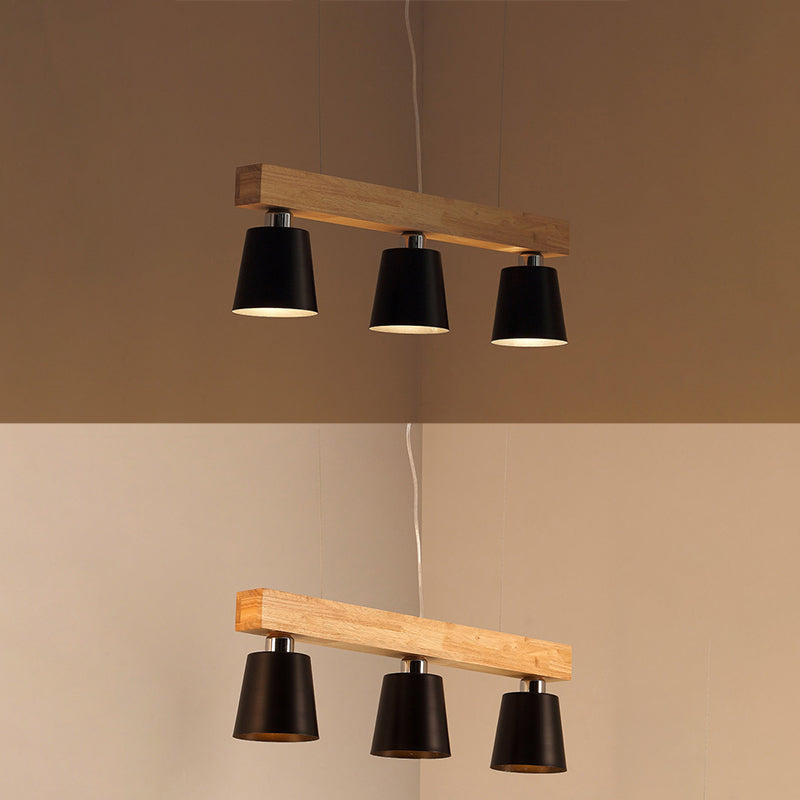 Wooden Linear Pendant Light in Modern Creative Style Wrought Iron Ceiling Light for Coffee Shop