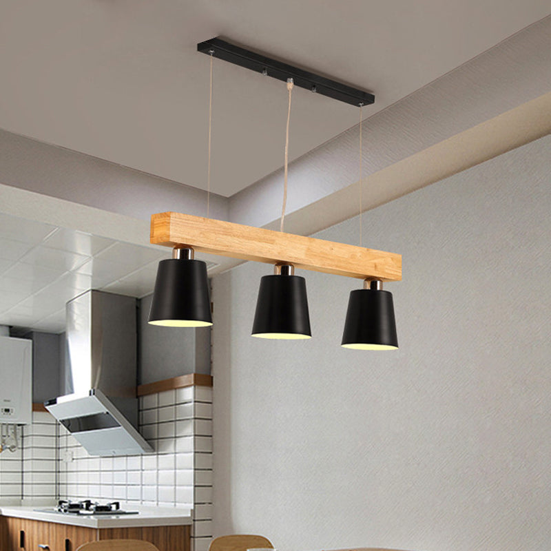 Wooden Linear Pendant Light in Modern Creative Style Wrought Iron Ceiling Light for Coffee Shop