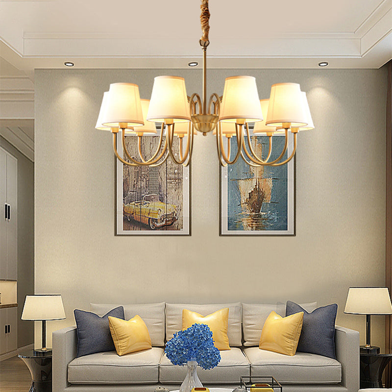 Conical Chandelier Light Fixture Traditional White Fabric Shade Pendant Lighting for Restaurant