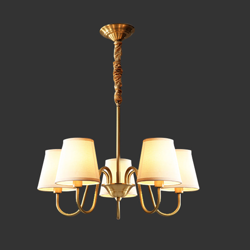 Conical Chandelier Light Fixture Traditional White Fabric Shade Pendant Lighting for Restaurant