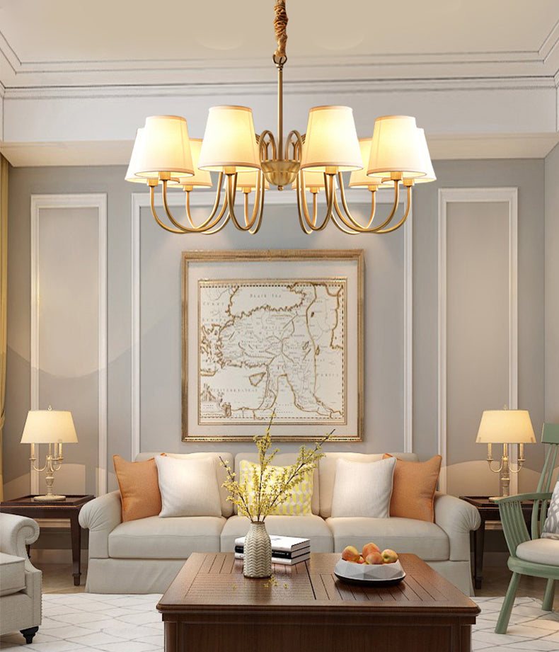 Conical Chandelier Light Fixture Traditional White Fabric Shade Pendant Lighting for Restaurant