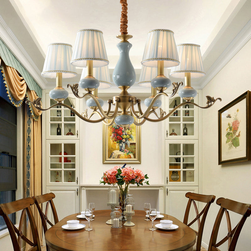 Tapered Chandelier Light Fixture Traditional Fabric Shade Pendant Lighting for Restaurant