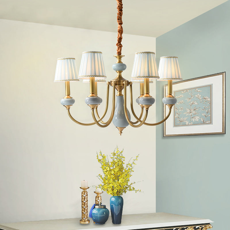 Tapered Chandelier Light Fixture Traditional Fabric Shade Pendant Lighting for Restaurant