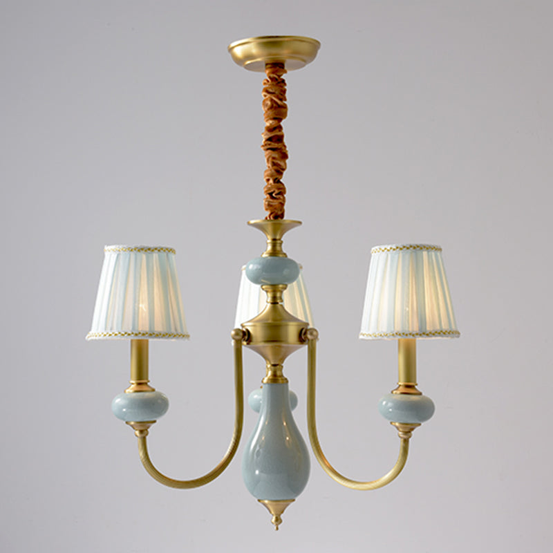 Tapered Chandelier Light Fixture Traditional Fabric Shade Pendant Lighting for Restaurant