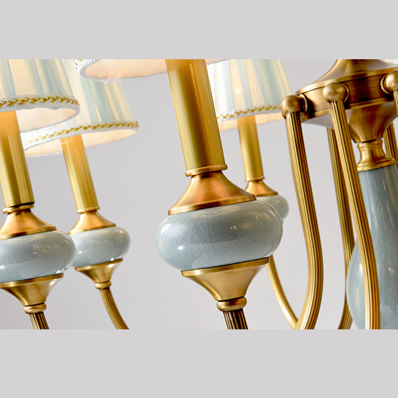 Tapered Chandelier Light Fixture Traditional Fabric Shade Pendant Lighting for Restaurant