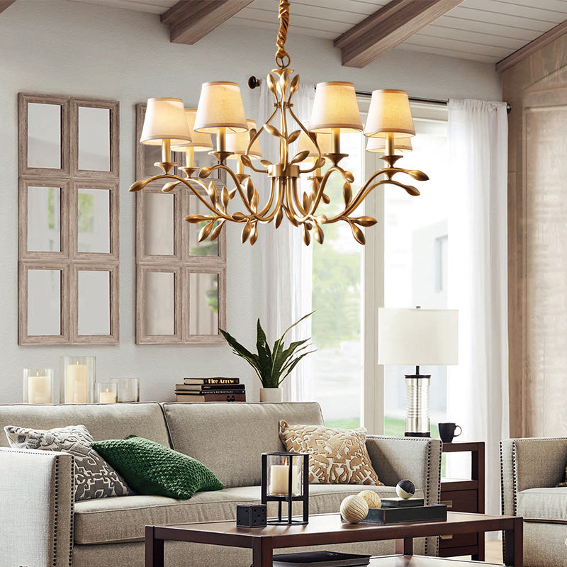 Conical Chandelier Light Fixture Traditional White Fabric Shade Pendant Lighting for Restaurant