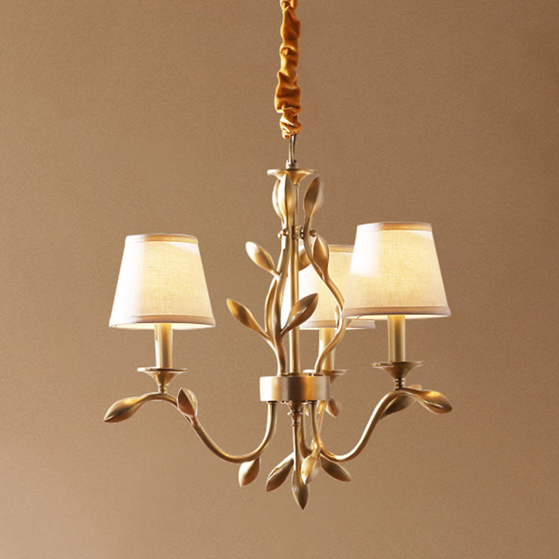Conical Chandelier Light Fixture Traditional White Fabric Shade Pendant Lighting for Restaurant