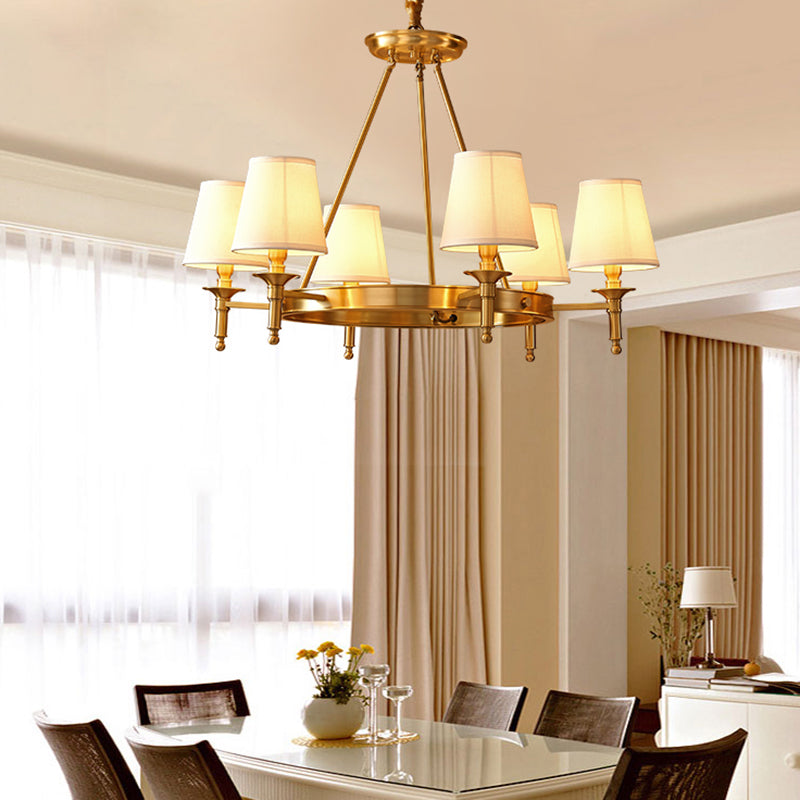 Conical Chandelier Light Fixture Traditional White Fabric Shade Pendant Lighting for Restaurant
