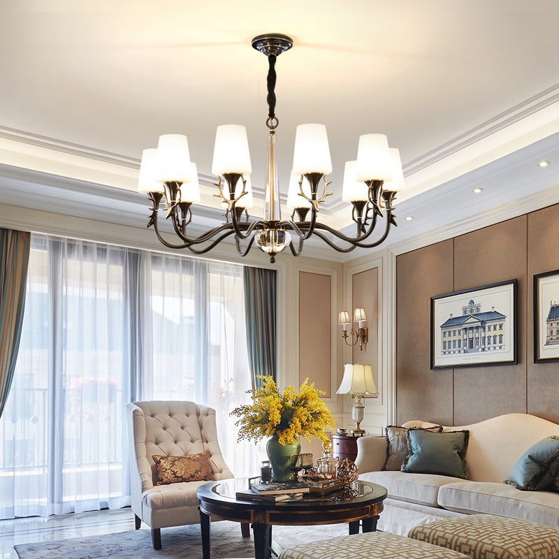 Conical Chandelier Light Fixture Traditional White Glass Pendant Lighting for Restaurant