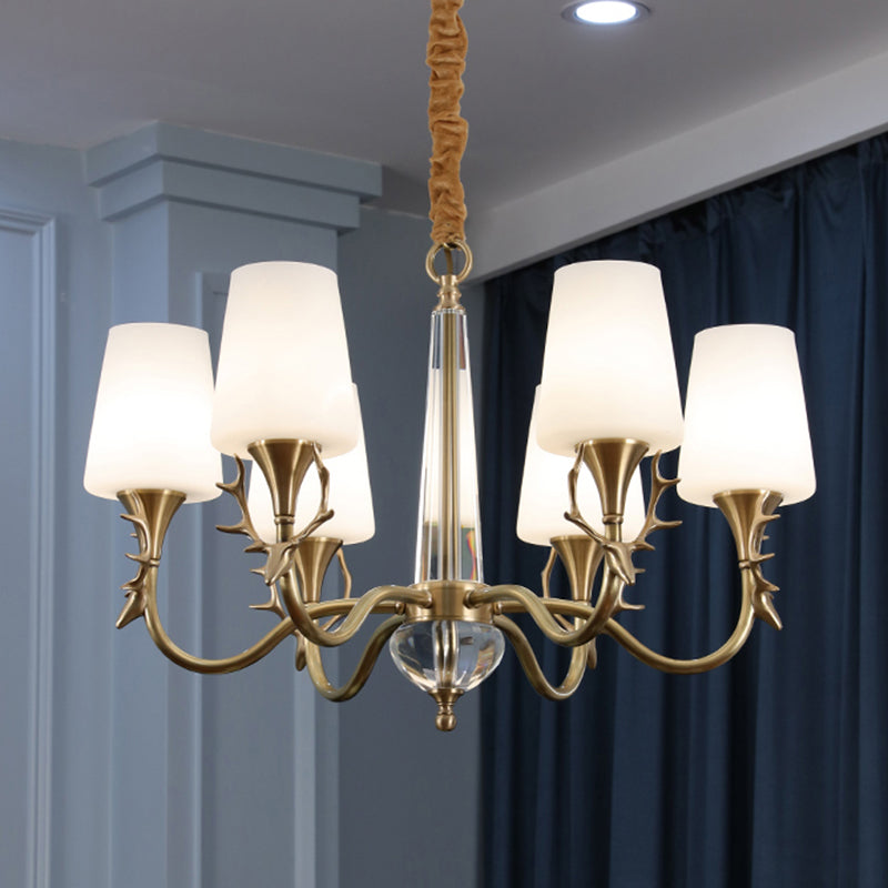 Conical Chandelier Light Fixture Traditional White Glass Pendant Lighting for Restaurant