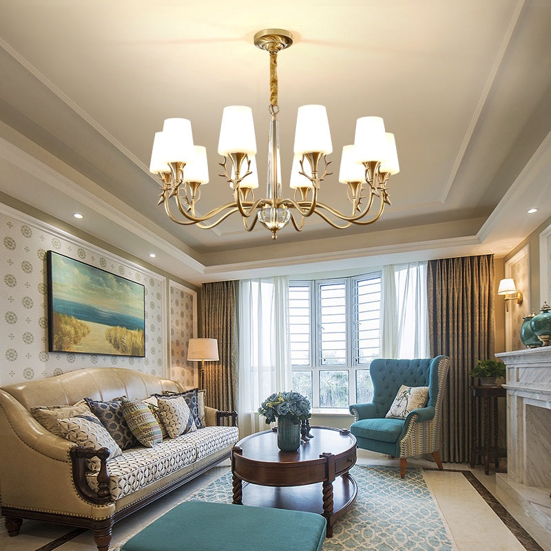 Conical Chandelier Light Fixture Traditional White Glass Pendant Lighting for Restaurant