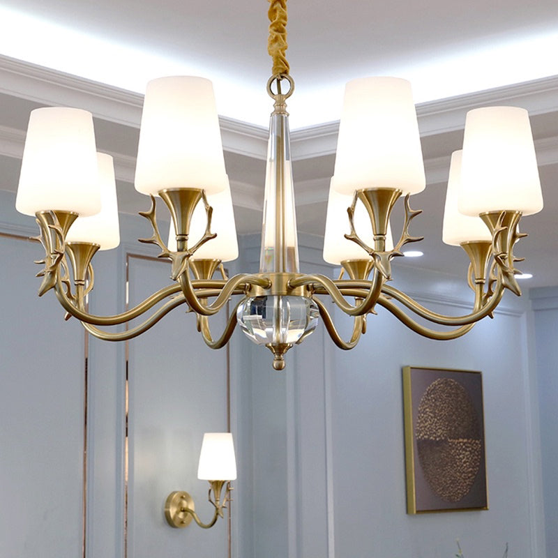 Conical Chandelier Light Fixture Traditional White Glass Pendant Lighting for Restaurant