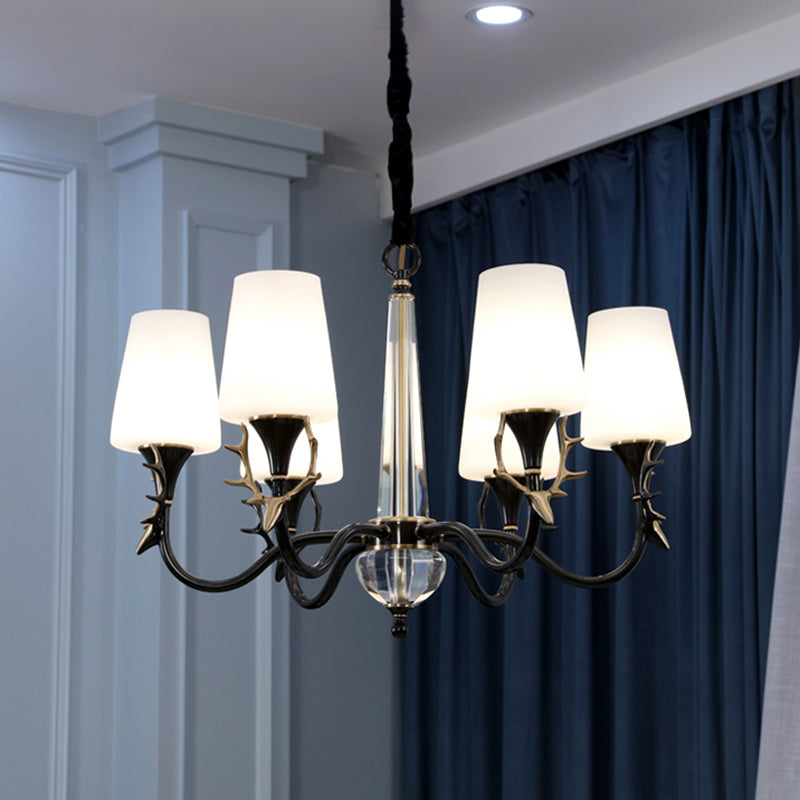 Conical Chandelier Light Fixture Traditional White Glass Pendant Lighting for Restaurant