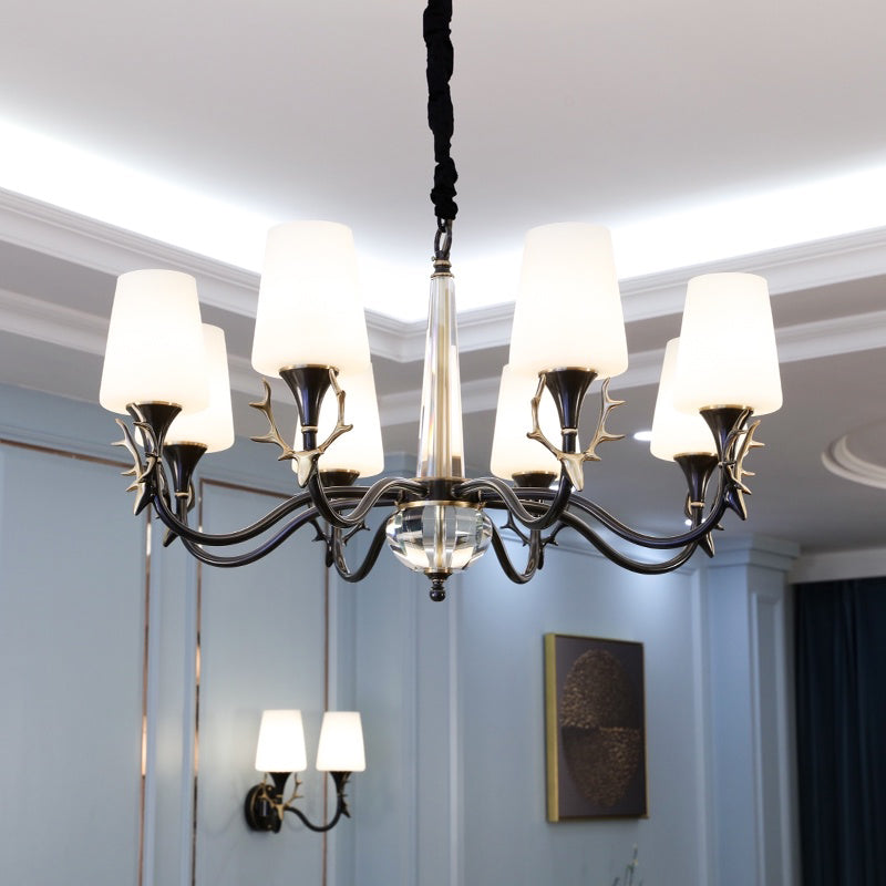 Conical Chandelier Light Fixture Traditional White Glass Pendant Lighting for Restaurant