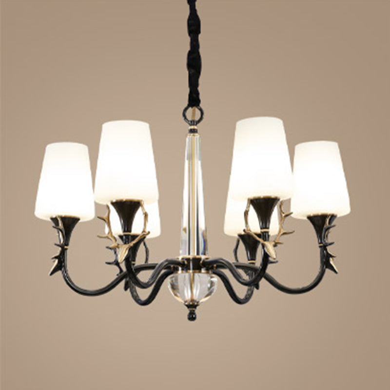 Conical Chandelier Light Fixture Traditional White Glass Pendant Lighting for Restaurant