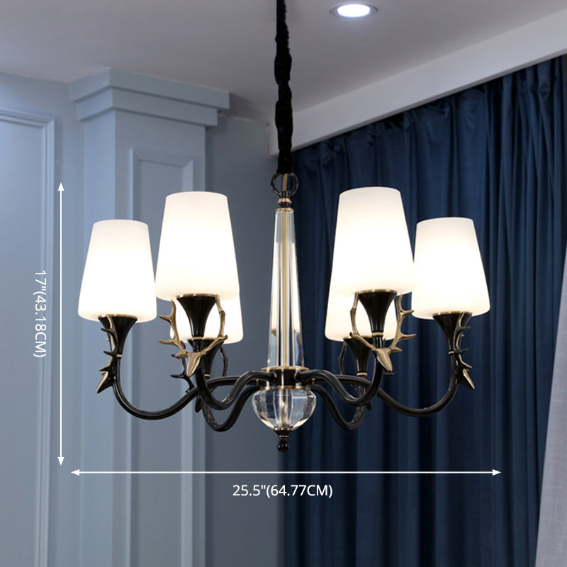 Conical Chandelier Light Fixture Traditional White Glass Pendant Lighting for Restaurant