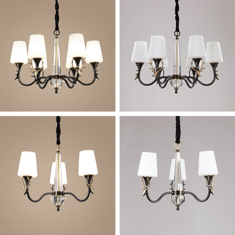 Conical Chandelier Light Fixture Traditional White Glass Pendant Lighting for Restaurant
