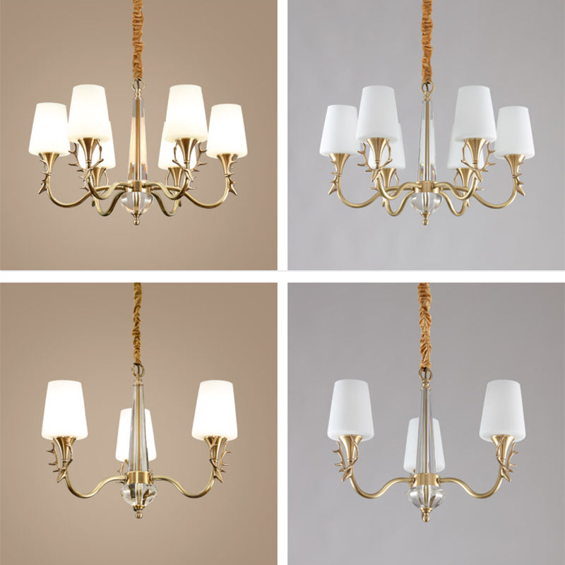 Conical Chandelier Light Fixture Traditional White Glass Pendant Lighting for Restaurant