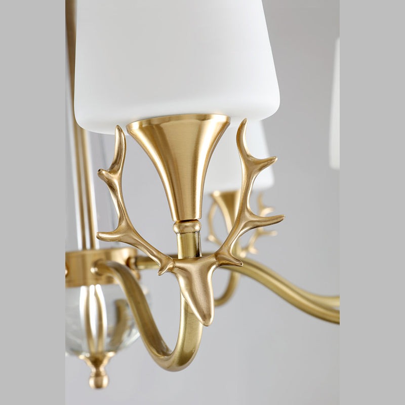 Conical Chandelier Light Fixture Traditional White Glass Pendant Lighting for Restaurant