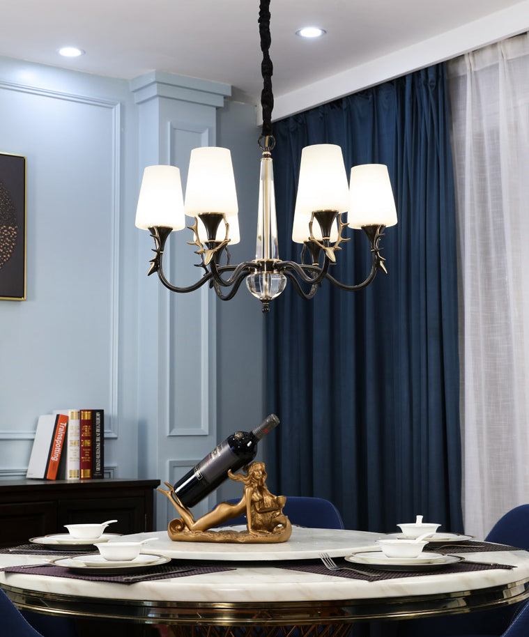 Conical Chandelier Light Fixture Traditional White Glass Pendant Lighting for Restaurant