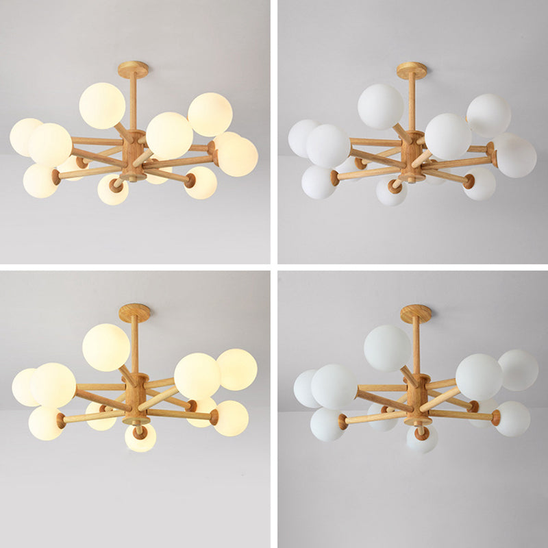 Luce a sospensione Sputnik Color Sputnik in moderna luce del soffitto in legno in stile creativo con tonalità di vetro opale