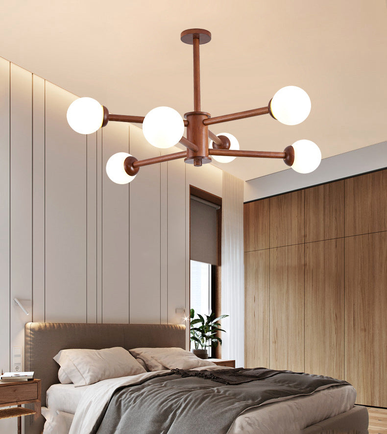 Luce a sospensione Sputnik Color Sputnik in moderna luce del soffitto in legno in stile creativo con tonalità di vetro opale