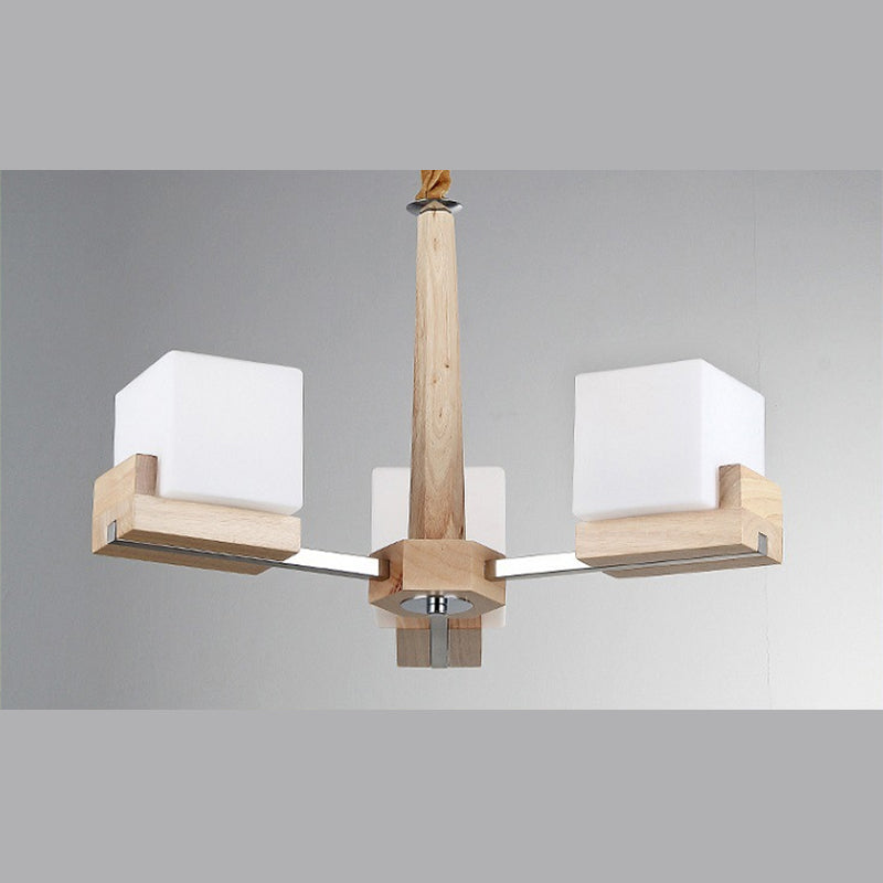 Wooden Sputnik Pendant Light in Modern Minimalist Style Frosted Glass Hanging Lamp for Dining Room