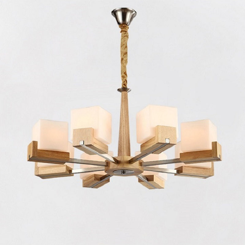 Wooden Sputnik Pendant Light in Modern Minimalist Style Frosted Glass Hanging Lamp for Dining Room