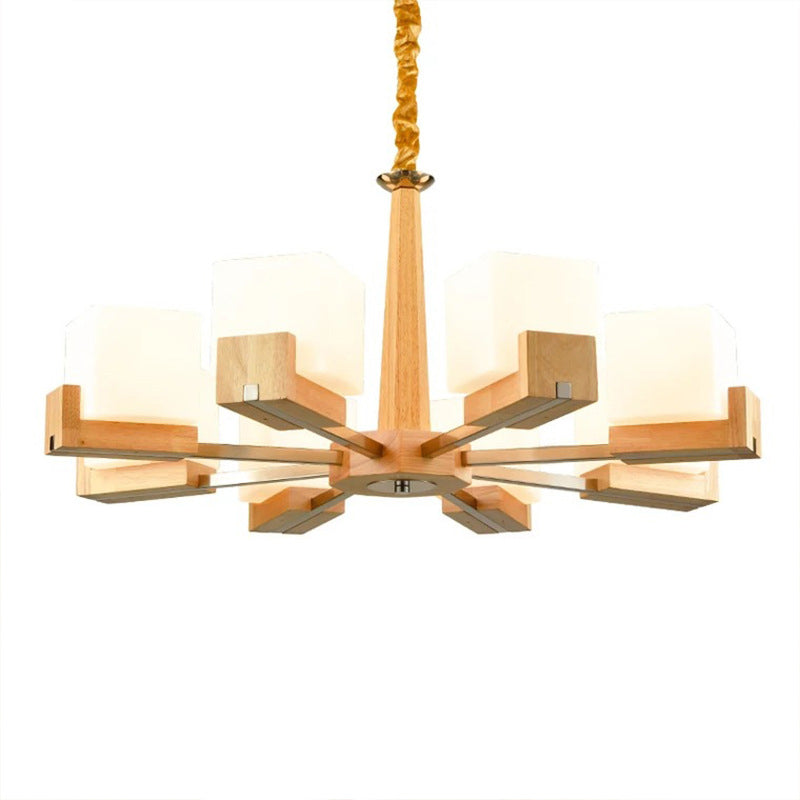 Wooden Sputnik Pendant Light in Modern Minimalist Style Frosted Glass Hanging Lamp for Dining Room